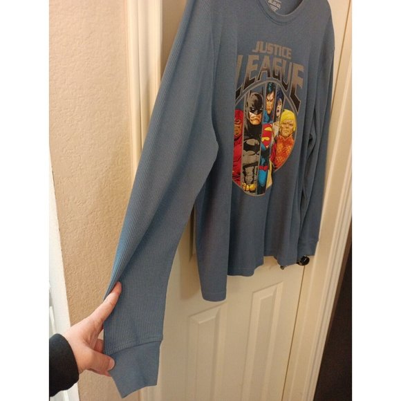 Mens Justice League Graphic Print Blue Long Sleeve Thermal Shirt Size 2XL - Picture 4 of 7